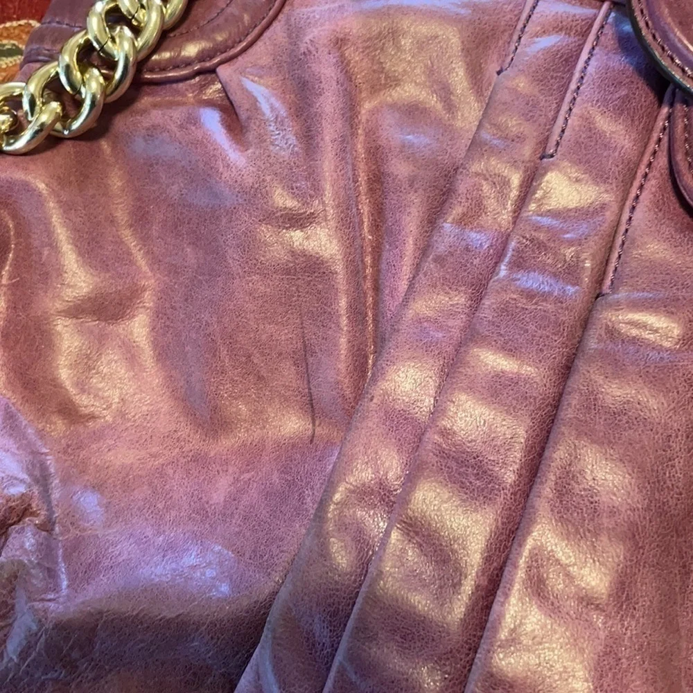 𝅺MARCIANO Studded Purple Leather Hollywood Goldtone Chain Crossbody